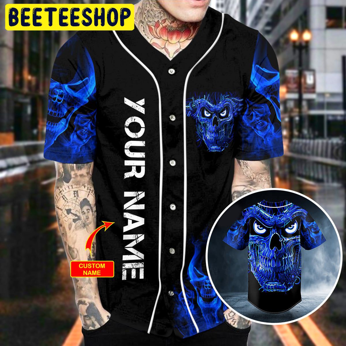 Terminator Blue Fire Skull Custom Trending Baseball Jersey Terminator Blue Fire Skull Custom Trending Baseball Jersey