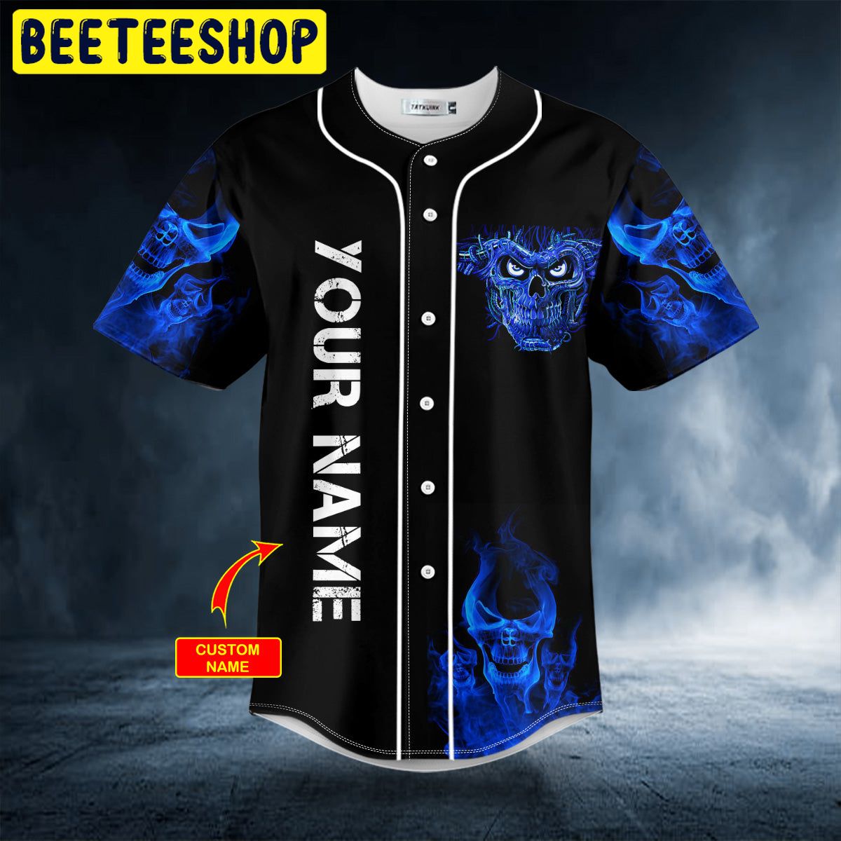 Terminator Blue Fire Skull Custom Trending Baseball Jersey Terminator Blue Fire Skull Custom Trending Baseball Jersey