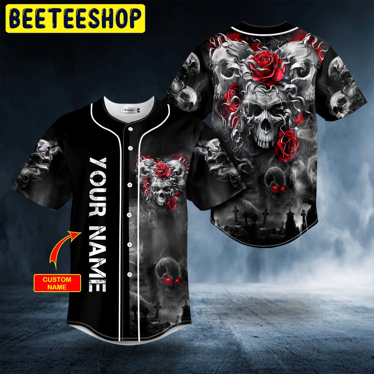 Three Skull With Rose Custom Trending Baseball Jersey Three Skull With Rose Custom Trending Baseball Jersey