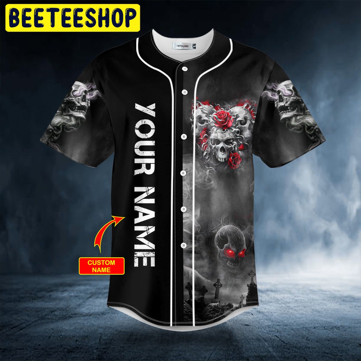 Three Skull With Rose Custom Trending Baseball Jersey Three Skull With Rose Custom Trending Baseball Jersey