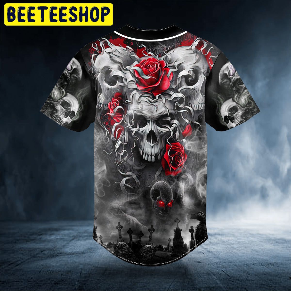 Three Skull With Rose Custom Trending Baseball Jersey Three Skull With Rose Custom Trending Baseball Jersey