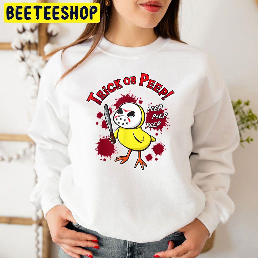 Trick Or Peep Cute Chick In Halloween Hockey Mask Trending Unisex Sweatshirt Trick Or Peep Cute Chick In Halloween Hockey Mask Trending Unisex Sweatshirt
