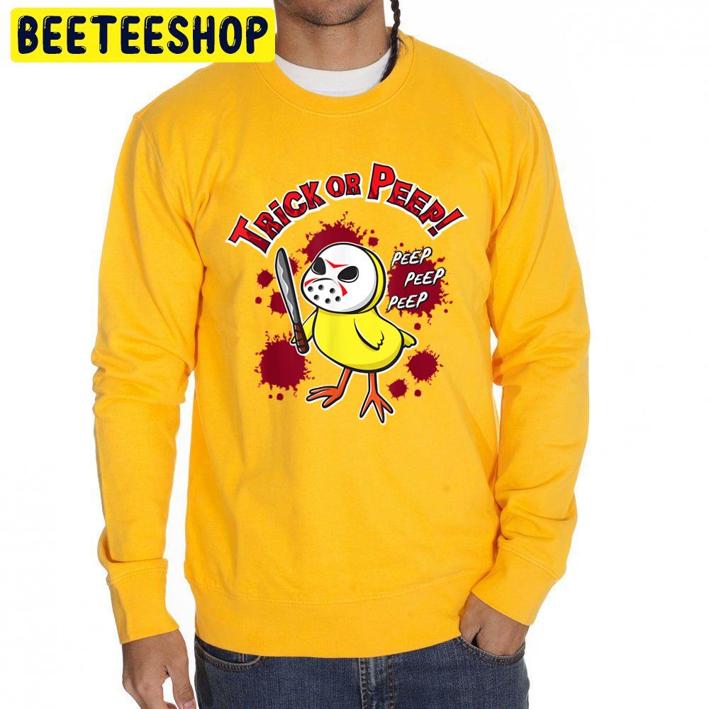 Trick Or Peep Cute Chick In Halloween Hockey Mask Trending Unisex Sweatshirt Trick Or Peep Cute Chick In Halloween Hockey Mask Trending Unisex Sweatshirt