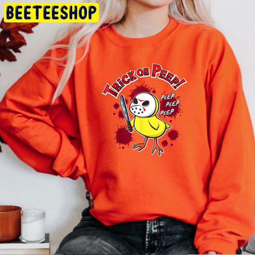 Trick Or Peep Cute Chick In Halloween Hockey Mask Trending Unisex Sweatshirt Trick Or Peep Cute Chick In Halloween Hockey Mask Trending Unisex Sweatshirt