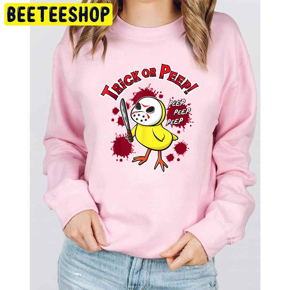 Trick Or Peep Cute Chick In Halloween Hockey Mask Trending Unisex Sweatshirt Trick Or Peep Cute Chick In Halloween Hockey Mask Trending Unisex Sweatshirt