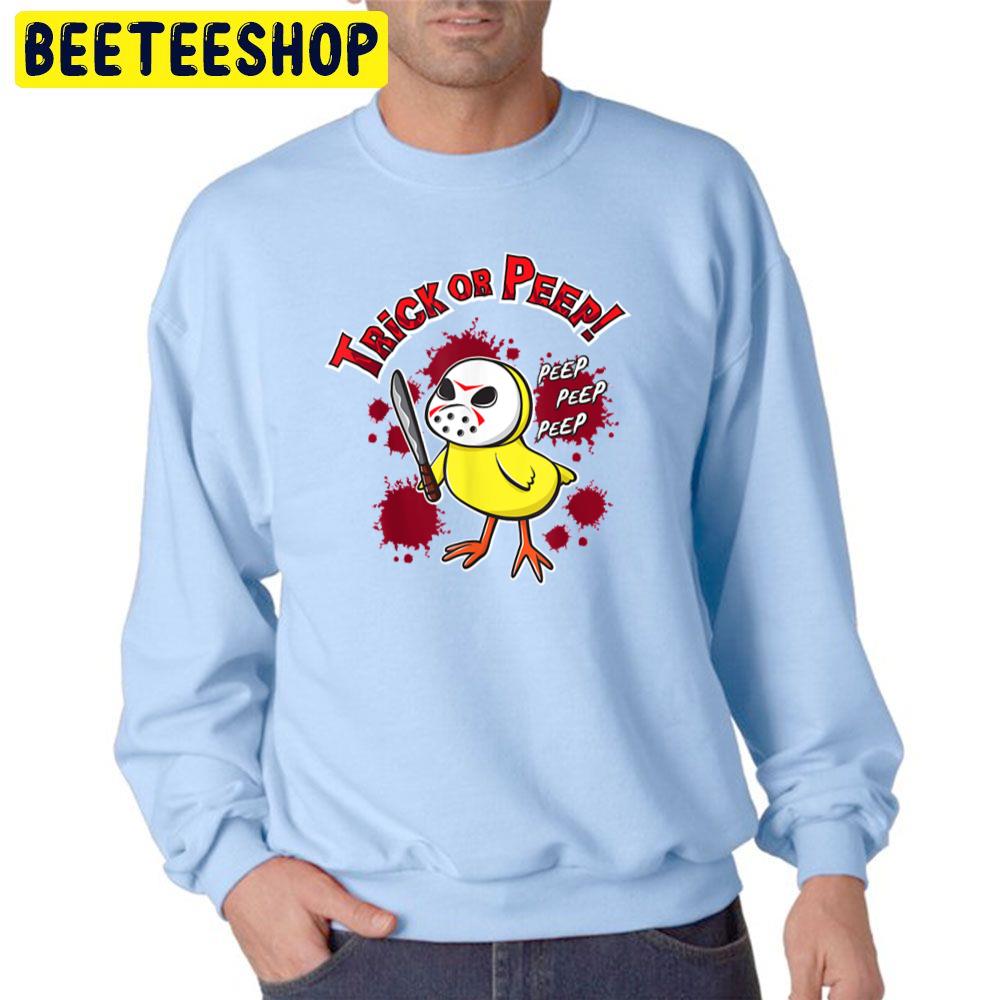 Trick Or Peep Cute Chick In Halloween Hockey Mask Trending Unisex Sweatshirt Trick Or Peep Cute Chick In Halloween Hockey Mask Trending Unisex Sweatshirt