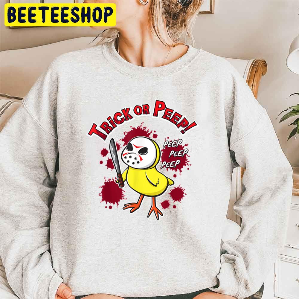 Trick Or Peep Cute Chick In Halloween Hockey Mask Trending Unisex Sweatshirt Trick Or Peep Cute Chick In Halloween Hockey Mask Trending Unisex Sweatshirt