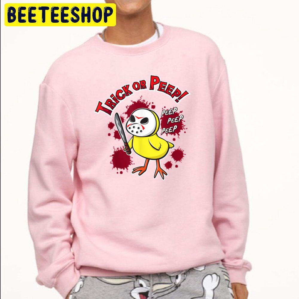Trick Or Peep Cute Chick In Halloween Hockey Mask Trending Unisex Sweatshirt Trick Or Peep Cute Chick In Halloween Hockey Mask Trending Unisex Sweatshirt