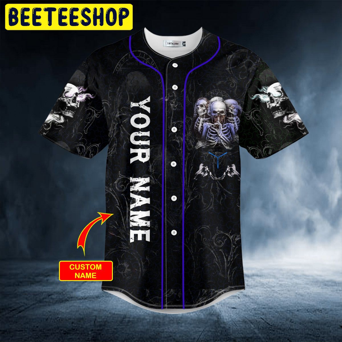Trio IDC IDK IDGAF Skull Custom Trending Baseball Jersey Trio IDC IDK IDGAF Skull Custom Trending Baseball Jersey