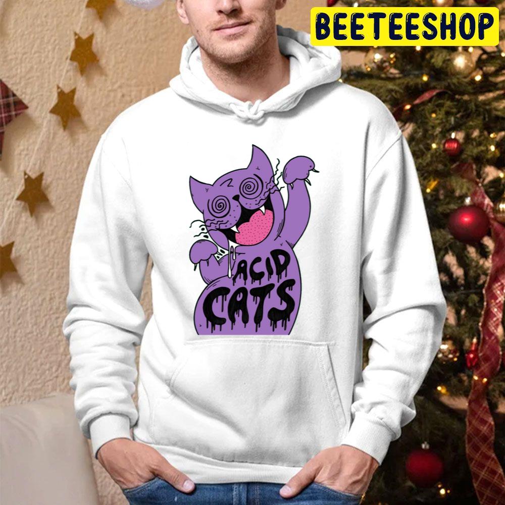 Trippy Acid Cats Purple Trending Unisex Hoodie Trippy Acid Cats Purple Trending Unisex Hoodie