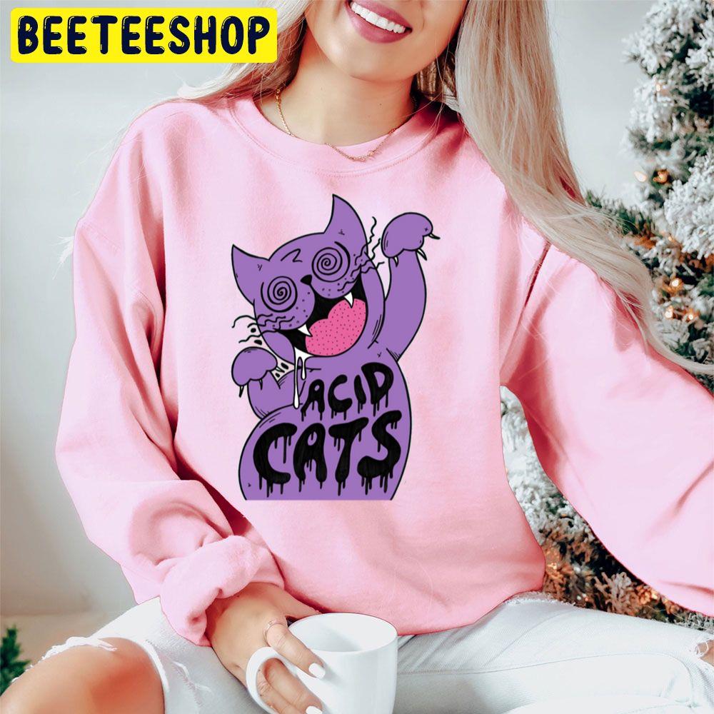 Trippy Acid Cats Purple Trending Unisex Hoodie Trippy Acid Cats Purple Trending Unisex Hoodie