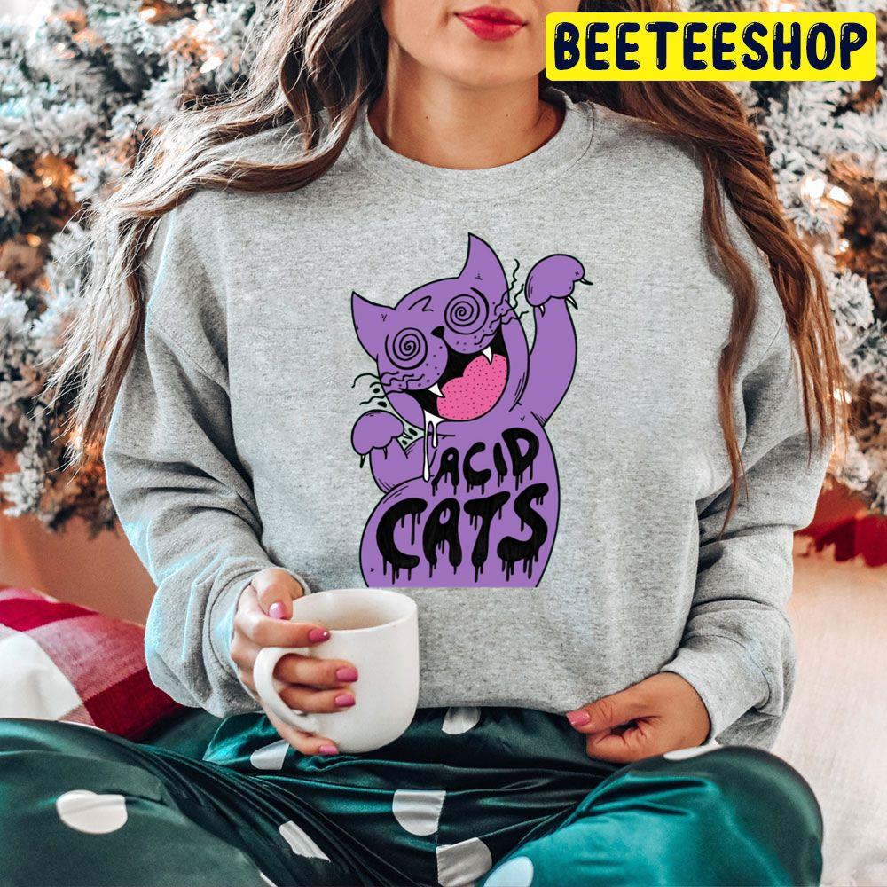 Trippy Acid Cats Purple Trending Unisex Hoodie Trippy Acid Cats Purple Trending Unisex Hoodie