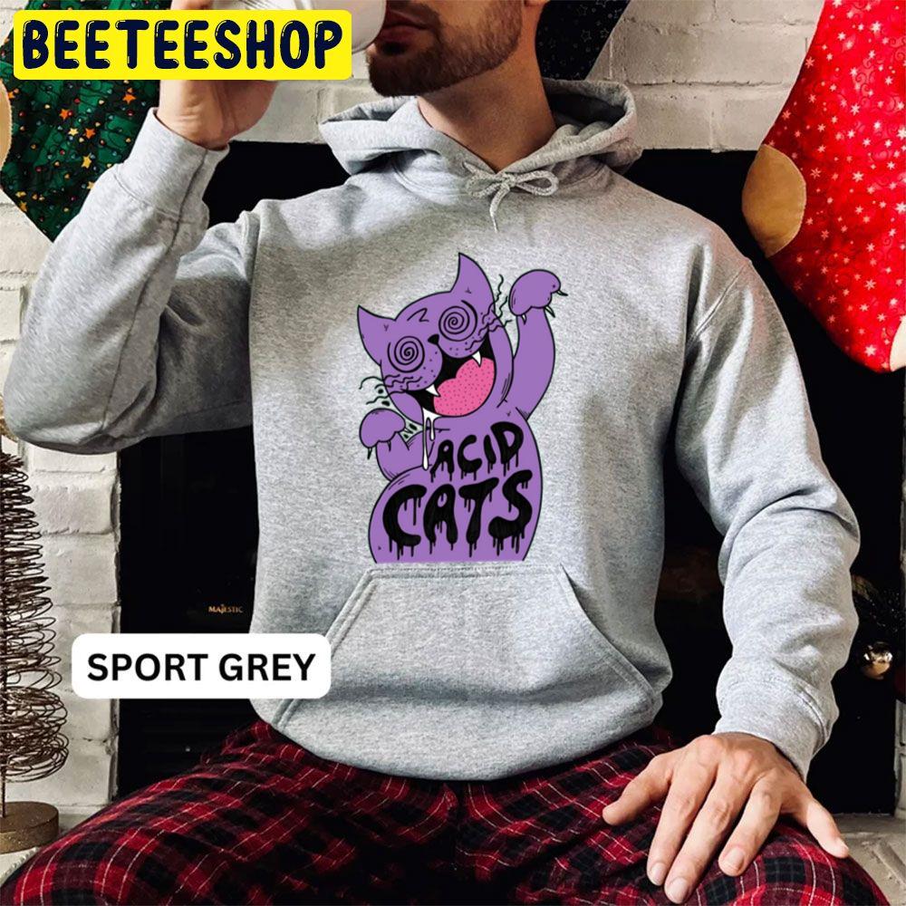 Trippy Acid Cats Purple Trending Unisex Hoodie Trippy Acid Cats Purple Trending Unisex Hoodie