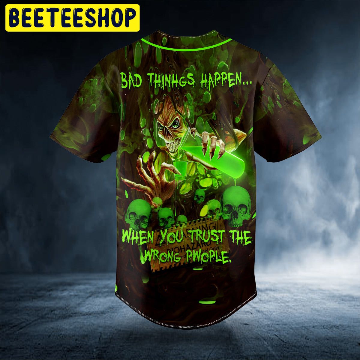 Trust Wrong People Green Biohazard Monster Skull Custom Trending Baseball Jersey Trust Wrong People Green Biohazard Monster Skull Custom Trending Baseball Jersey