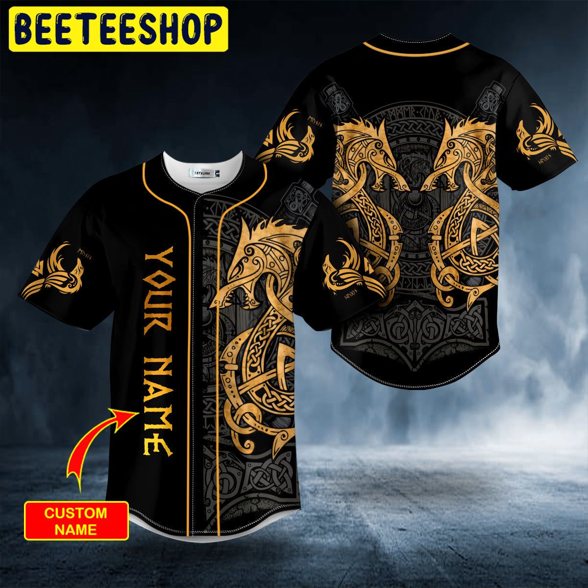 Twin Dragon Viking Yellow Tattoo Custom Trending Baseball Jersey Twin Dragon Viking Yellow Tattoo Custom Trending Baseball Jersey