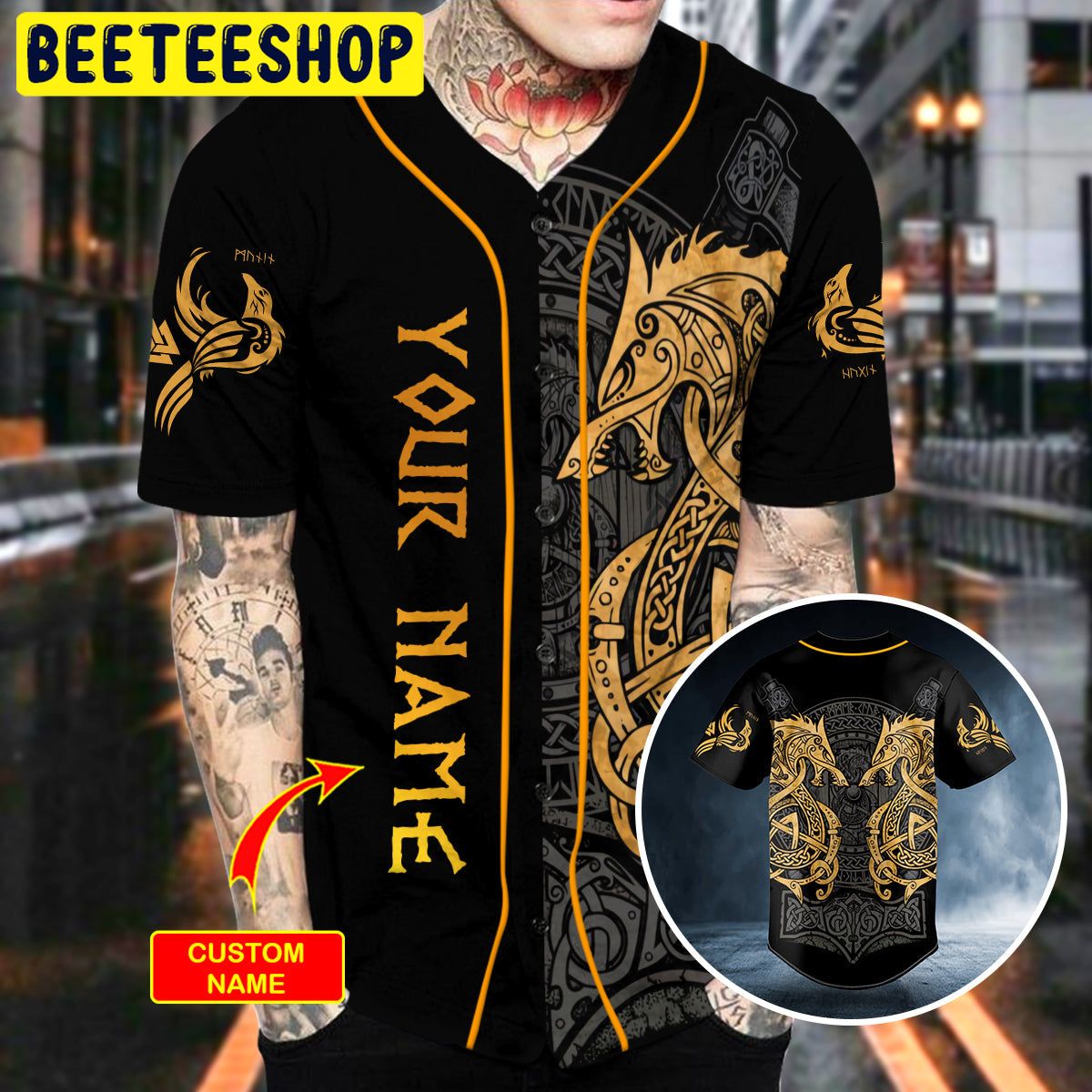 Twin Dragon Viking Yellow Tattoo Custom Trending Baseball Jersey Twin Dragon Viking Yellow Tattoo Custom Trending Baseball Jersey