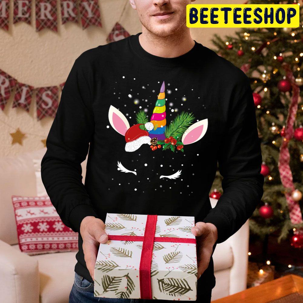 Unicorn Face Santa Hat Christmas Trending Unisex Hoodie Unicorn Face Santa Hat Christmas Trending Unisex Hoodie