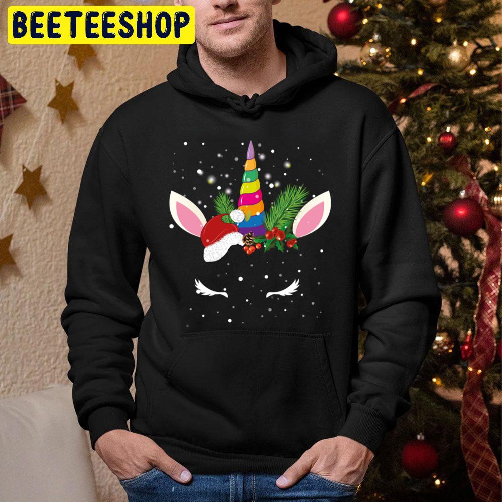 Unicorn Face Santa Hat Christmas Trending Unisex Hoodie Unicorn Face Santa Hat Christmas Trending Unisex Hoodie