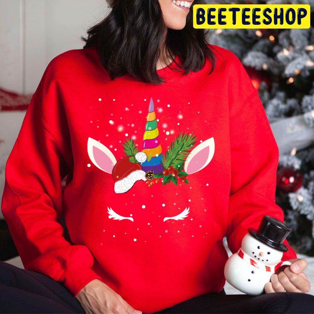 Unicorn Face Santa Hat Christmas Trending Unisex Hoodie Unicorn Face Santa Hat Christmas Trending Unisex Hoodie