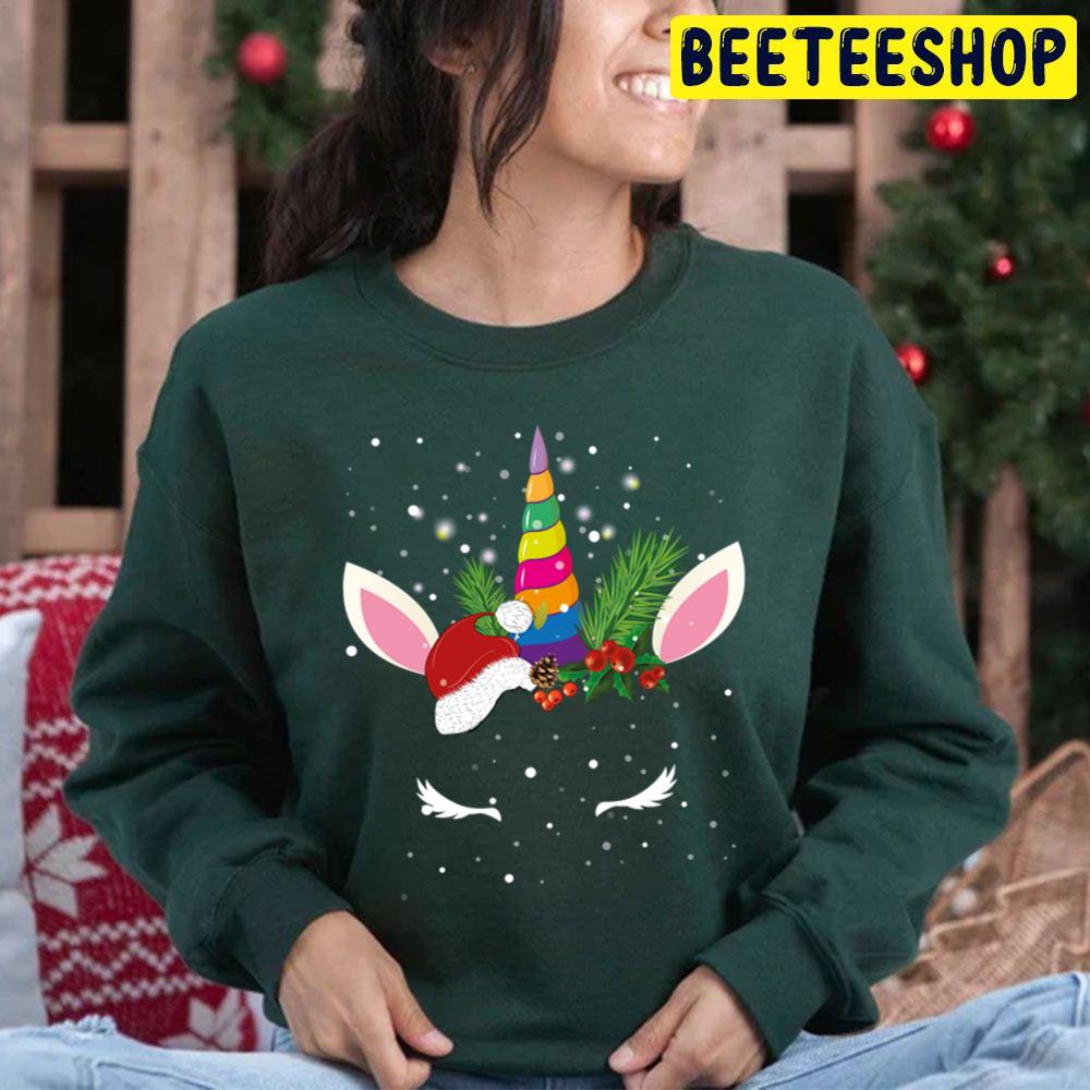 Unicorn Face Santa Hat Christmas Trending Unisex Hoodie Unicorn Face Santa Hat Christmas Trending Unisex Hoodie