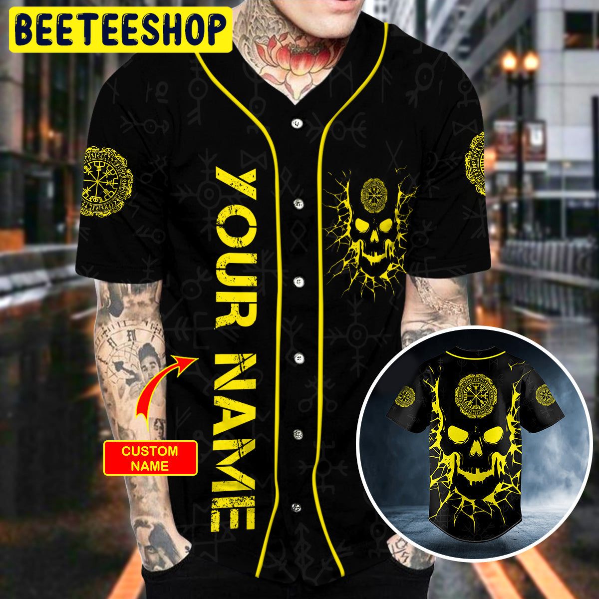 Viking Compass Yellow Skull Custom Trending Baseball Jersey Viking Compass Yellow Skull Custom Trending Baseball Jersey