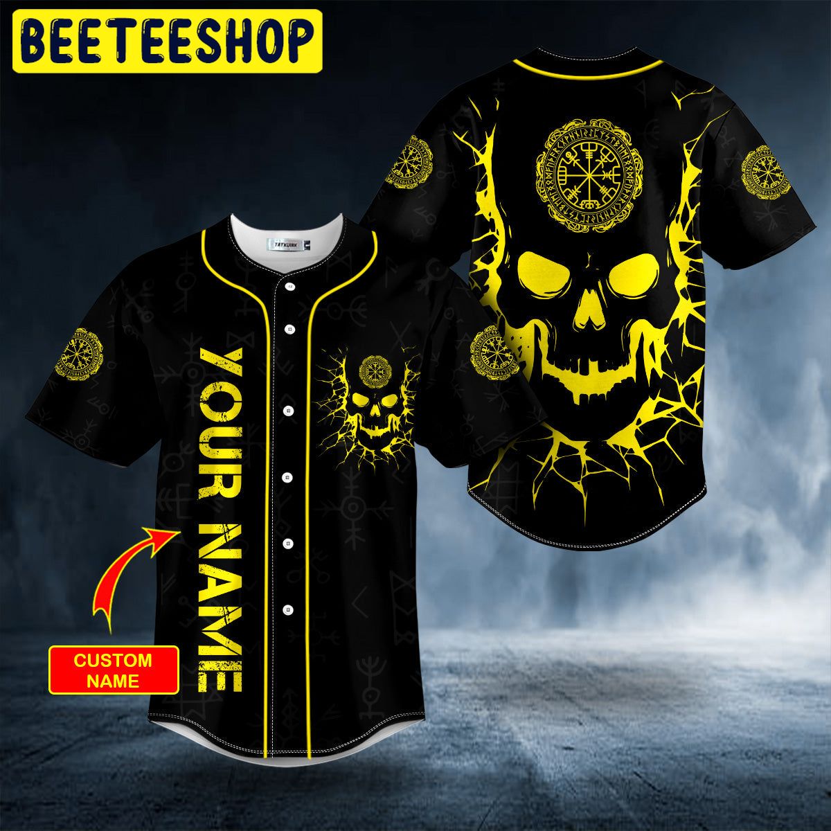 Viking Compass Yellow Skull Custom Trending Baseball Jersey Viking Compass Yellow Skull Custom Trending Baseball Jersey