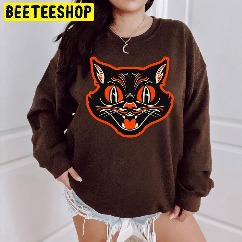 Vintage Halloween Angry Black Cat Growling Face Trending Unisex Sweatshirt Vintage Halloween Angry Black Cat Growling Face Trending Unisex Sweatshirt