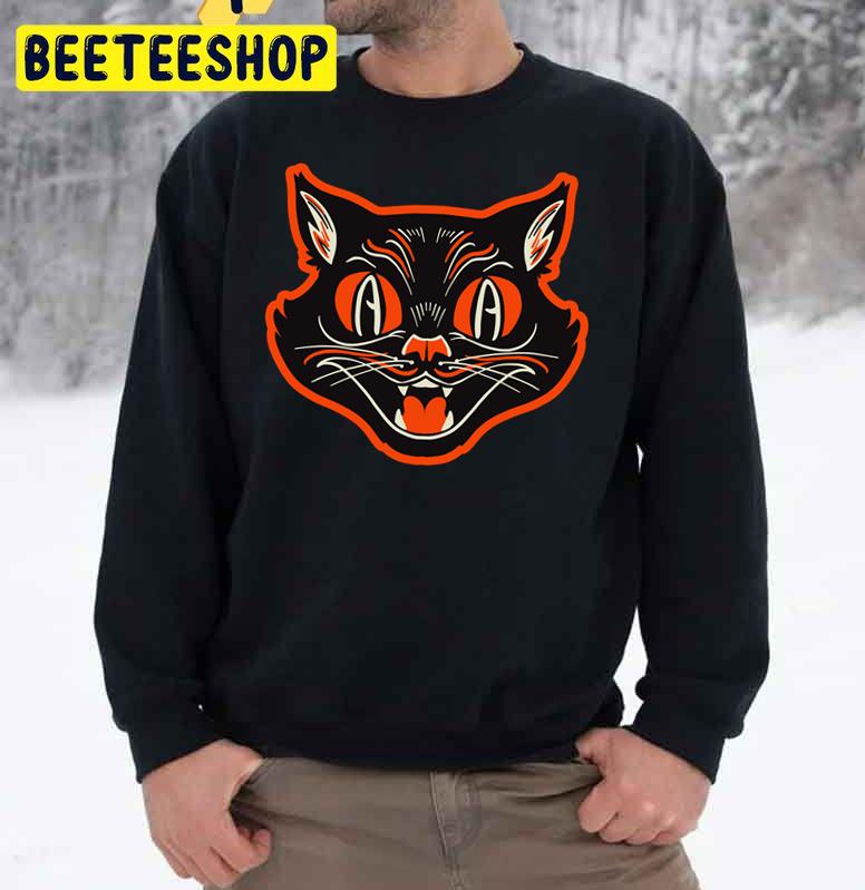 Vintage Halloween Angry Black Cat Growling Face Trending Unisex Sweatshirt Vintage Halloween Angry Black Cat Growling Face Trending Unisex Sweatshirt