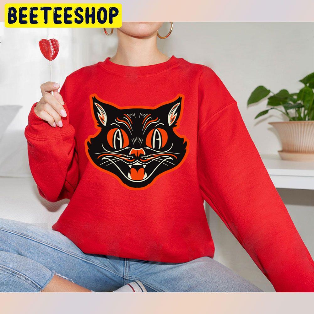 Vintage Halloween Angry Black Cat Growling Face Trending Unisex Sweatshirt Vintage Halloween Angry Black Cat Growling Face Trending Unisex Sweatshirt