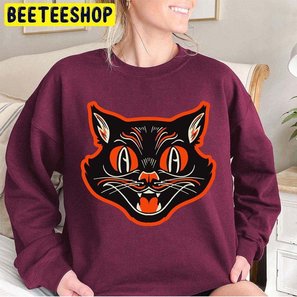 Vintage Halloween Angry Black Cat Growling Face Trending Unisex Sweatshirt Vintage Halloween Angry Black Cat Growling Face Trending Unisex Sweatshirt