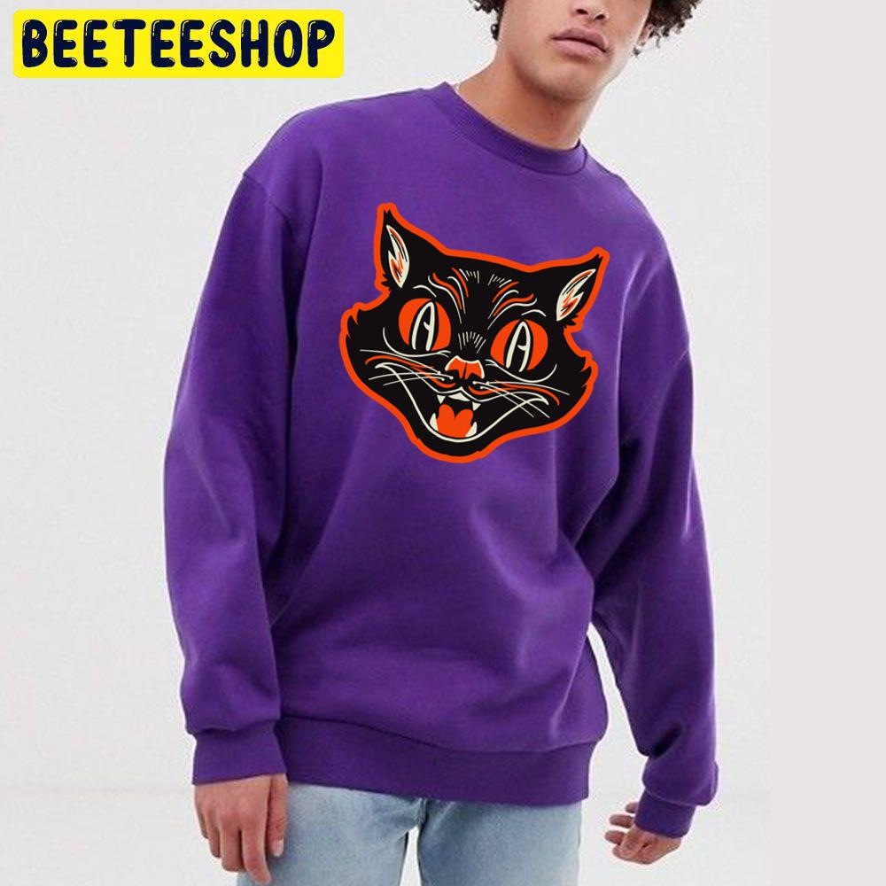 Vintage Halloween Angry Black Cat Growling Face Trending Unisex Sweatshirt Vintage Halloween Angry Black Cat Growling Face Trending Unisex Sweatshirt