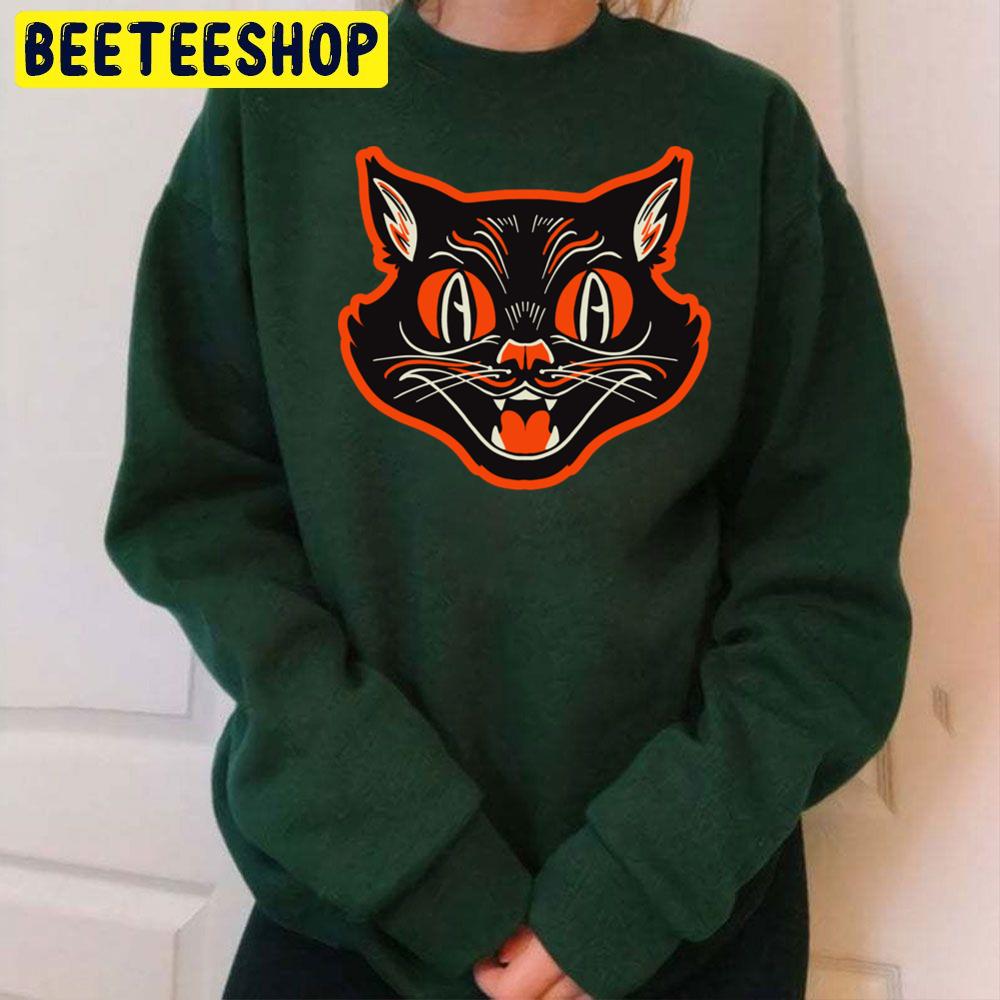 Vintage Halloween Angry Black Cat Growling Face Trending Unisex Sweatshirt Vintage Halloween Angry Black Cat Growling Face Trending Unisex Sweatshirt