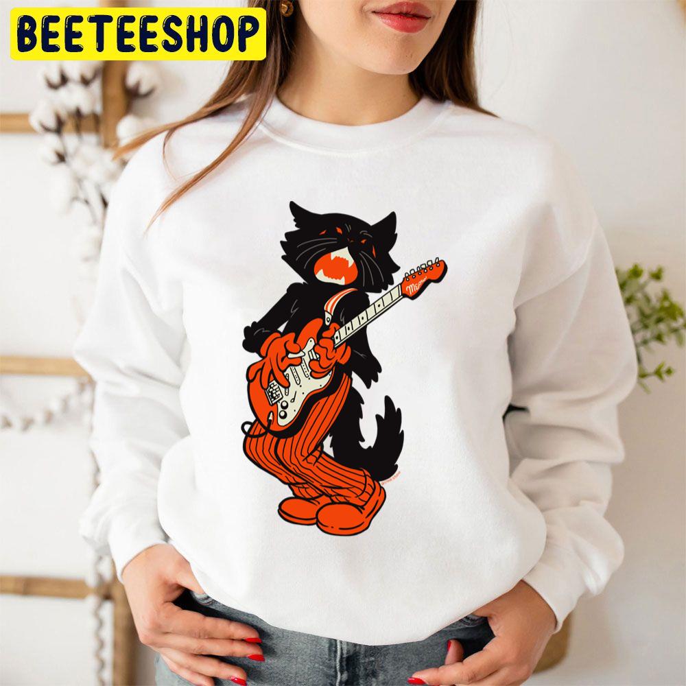 Vintage Halloween Black Cat Playing Electric Guitar Trending Unisex Sweatshirt Vintage Halloween Black Cat Playing Electric Guitar Trending Unisex Sweatshirt