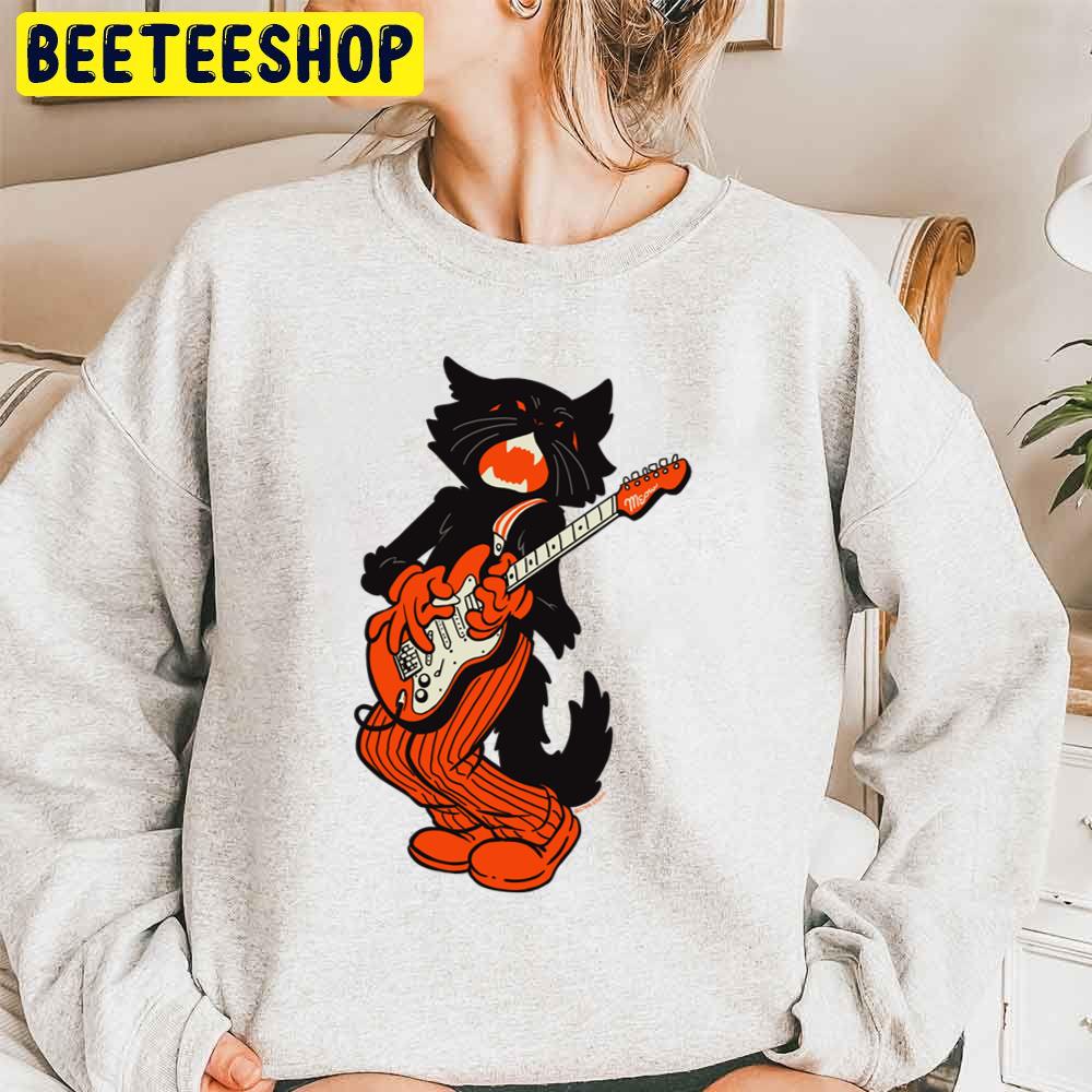 Vintage Halloween Black Cat Playing Electric Guitar Trending Unisex Sweatshirt Vintage Halloween Black Cat Playing Electric Guitar Trending Unisex Sweatshirt
