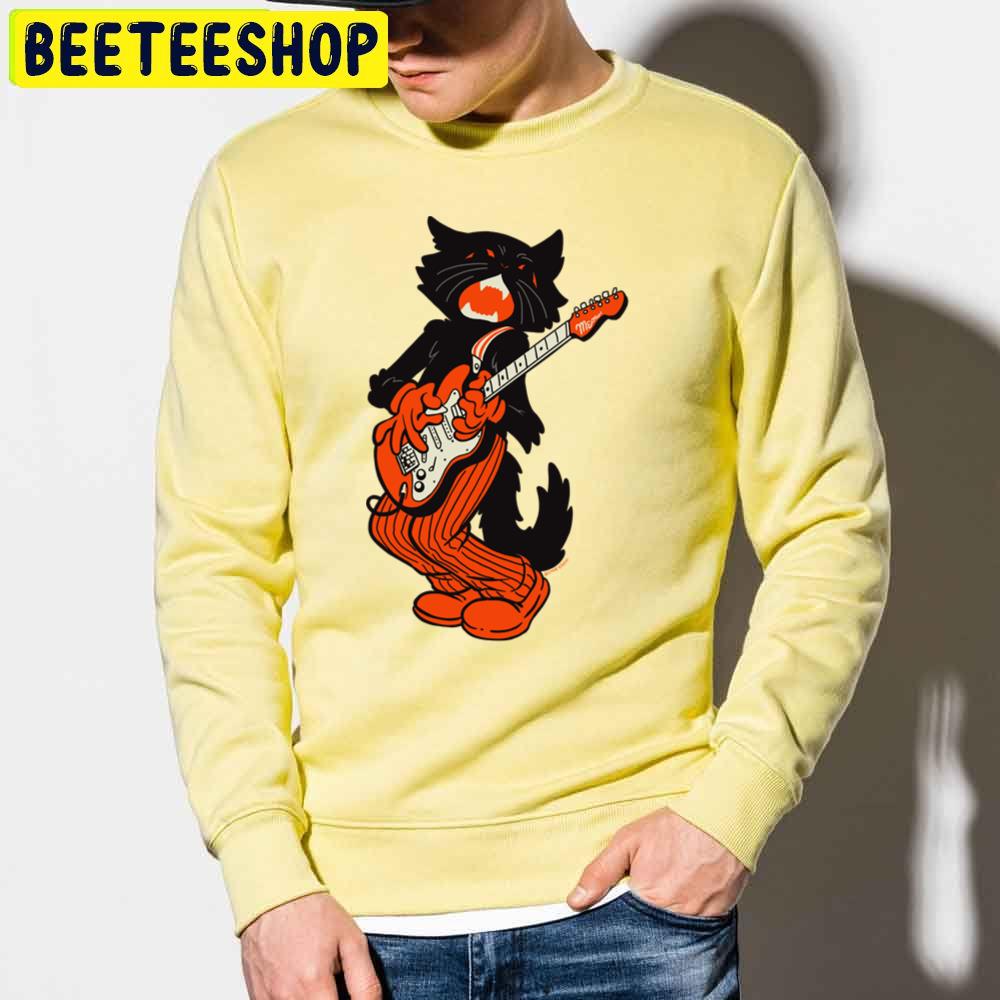 Vintage Halloween Black Cat Playing Electric Guitar Trending Unisex Sweatshirt Vintage Halloween Black Cat Playing Electric Guitar Trending Unisex Sweatshirt