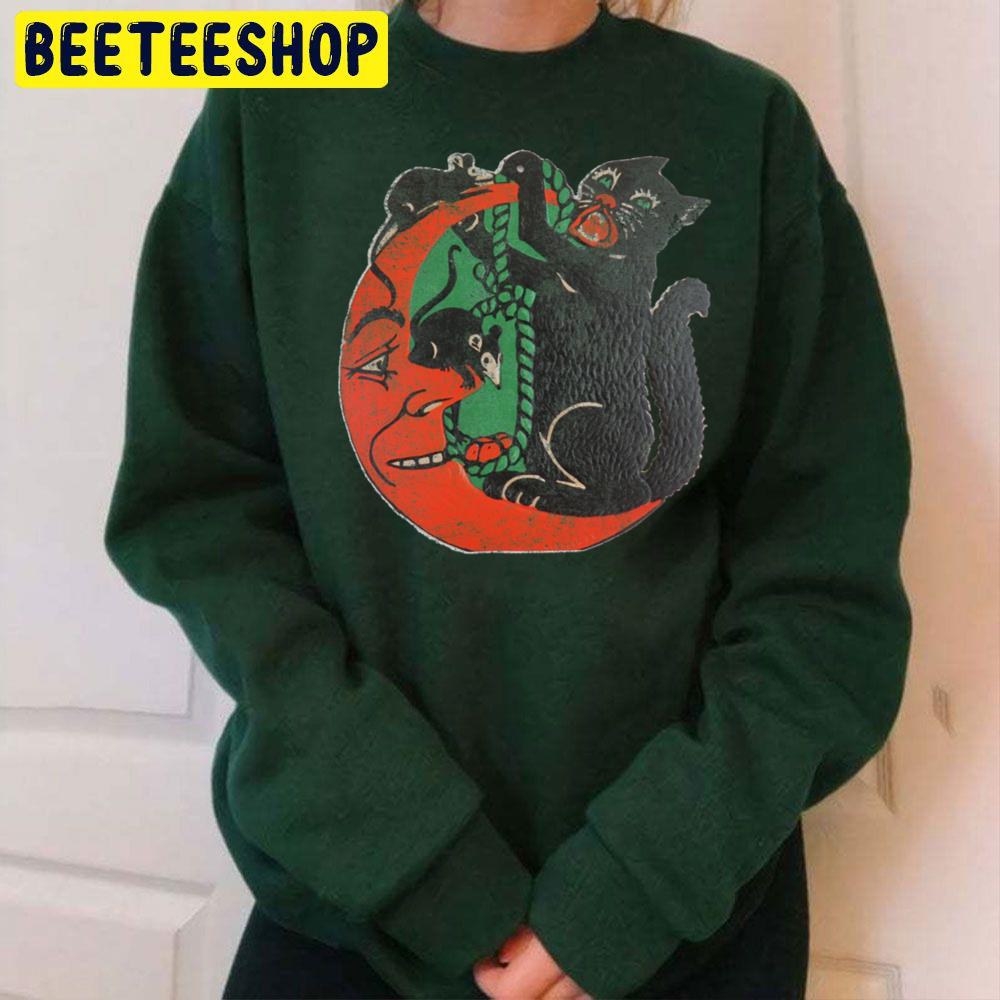 Vintage Halloween Cat Moon Mice Cut Out Graphic Trending Unisex Sweatshirt Vintage Halloween Cat Moon Mice Cut Out Graphic Trending Unisex Sweatshirt