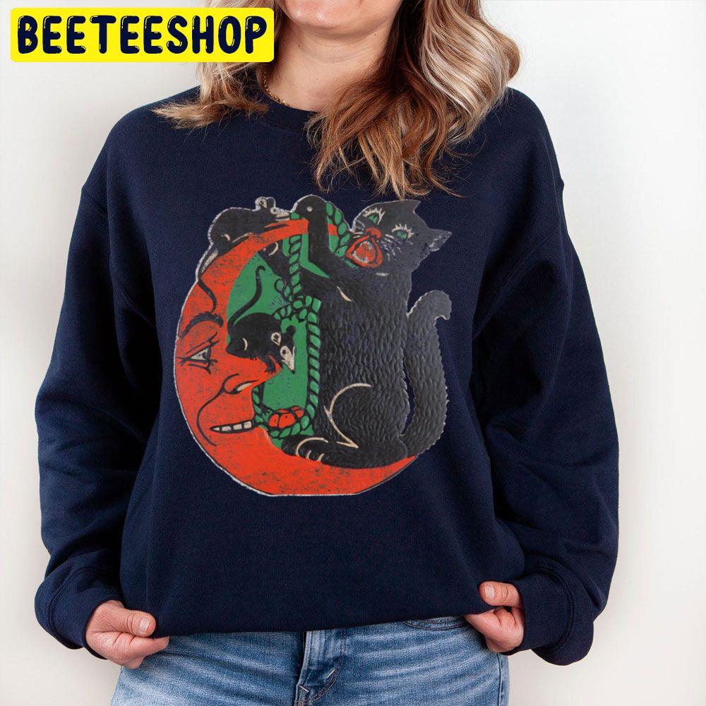 Vintage Halloween Cat Moon Mice Cut Out Graphic Trending Unisex Sweatshirt Vintage Halloween Cat Moon Mice Cut Out Graphic Trending Unisex Sweatshirt