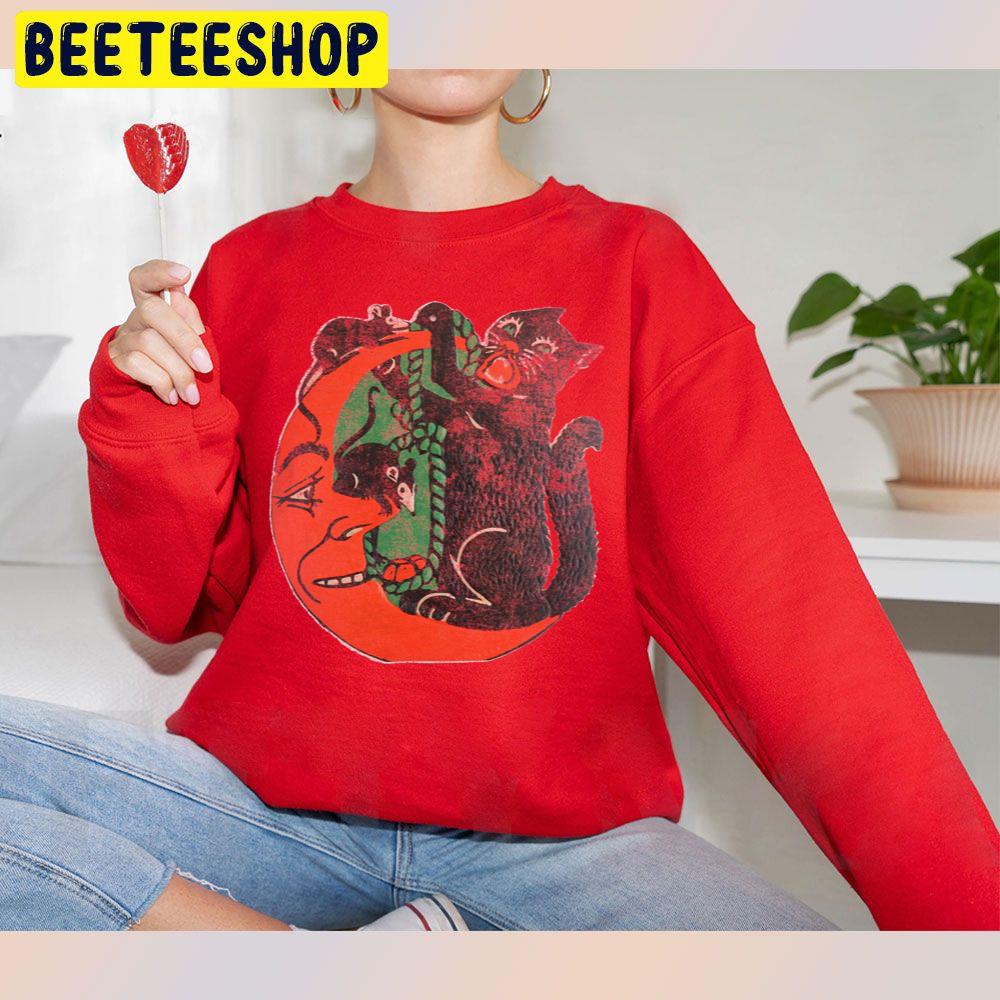 Vintage Halloween Cat Moon Mice Cut Out Graphic Trending Unisex Sweatshirt Vintage Halloween Cat Moon Mice Cut Out Graphic Trending Unisex Sweatshirt