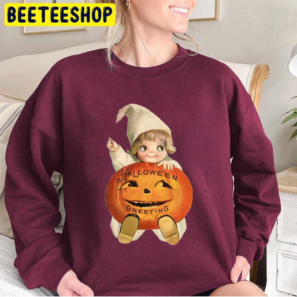 Vintage Halloween Greeting Card Cute Kawaii With Pumpkin Trending Unisex Sweatshirt Vintage Halloween Greeting Card Cute Kawaii With Pumpkin Trending Unisex Sweatshirt