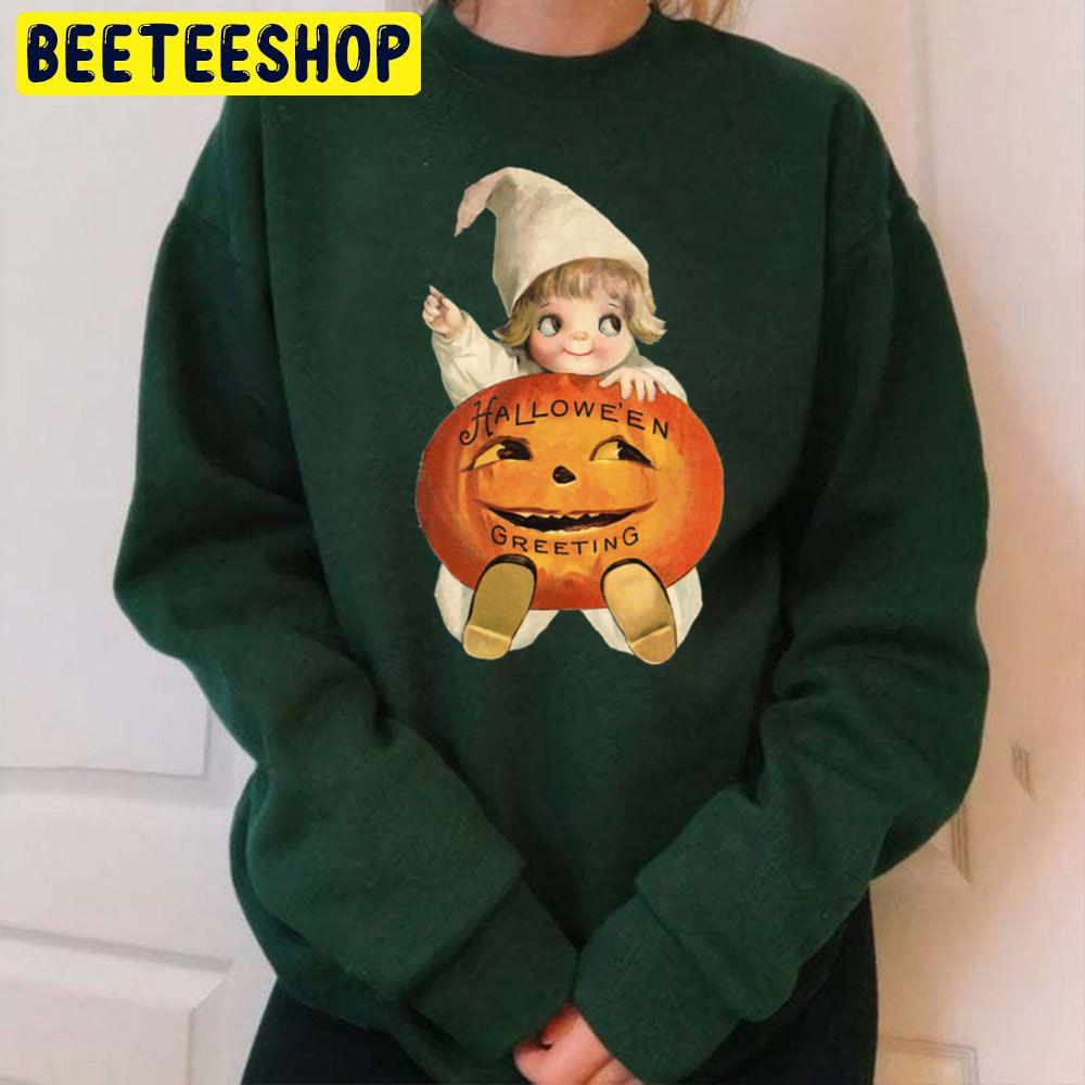 Vintage Halloween Greeting Card Cute Kawaii With Pumpkin Trending Unisex Sweatshirt Vintage Halloween Greeting Card Cute Kawaii With Pumpkin Trending Unisex Sweatshirt