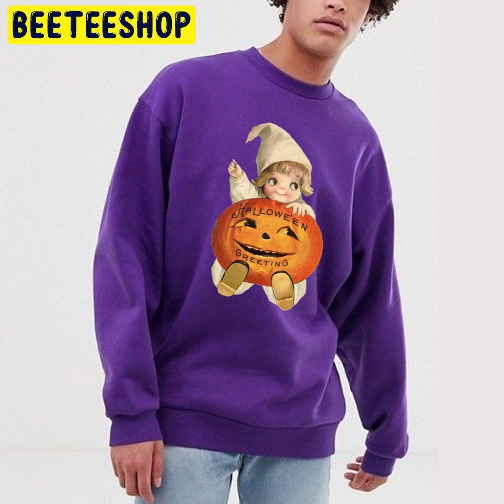 Vintage Halloween Greeting Card Cute Kawaii With Pumpkin Trending Unisex Sweatshirt Vintage Halloween Greeting Card Cute Kawaii With Pumpkin Trending Unisex Sweatshirt