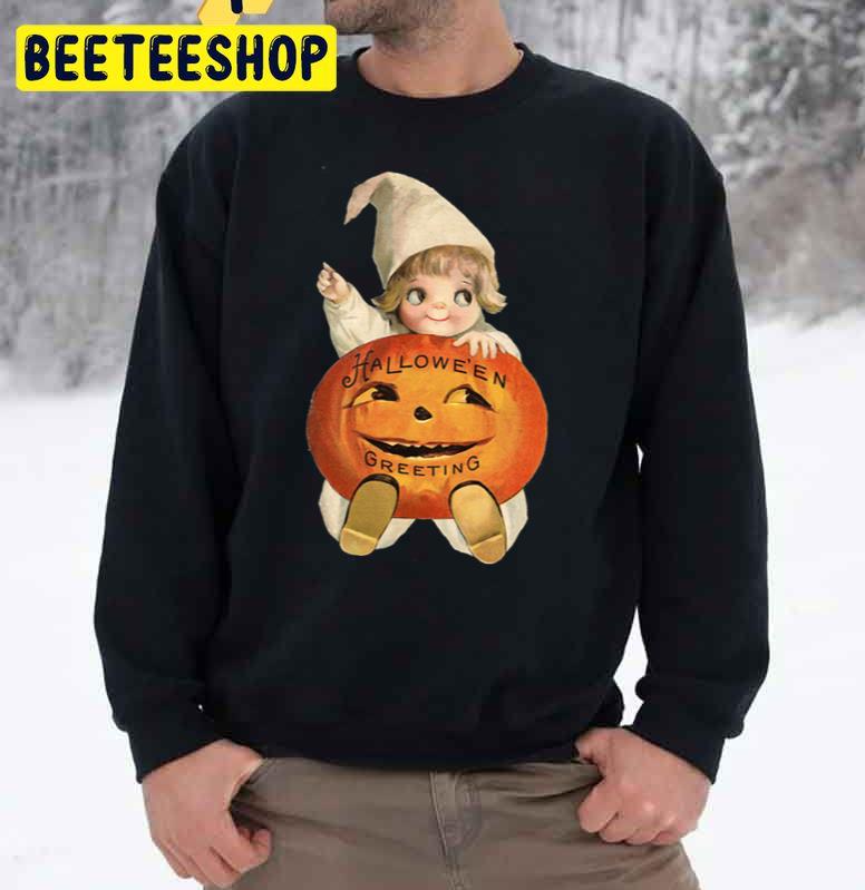 Vintage Halloween Greeting Card Cute Kawaii With Pumpkin Trending Unisex Sweatshirt Vintage Halloween Greeting Card Cute Kawaii With Pumpkin Trending Unisex Sweatshirt