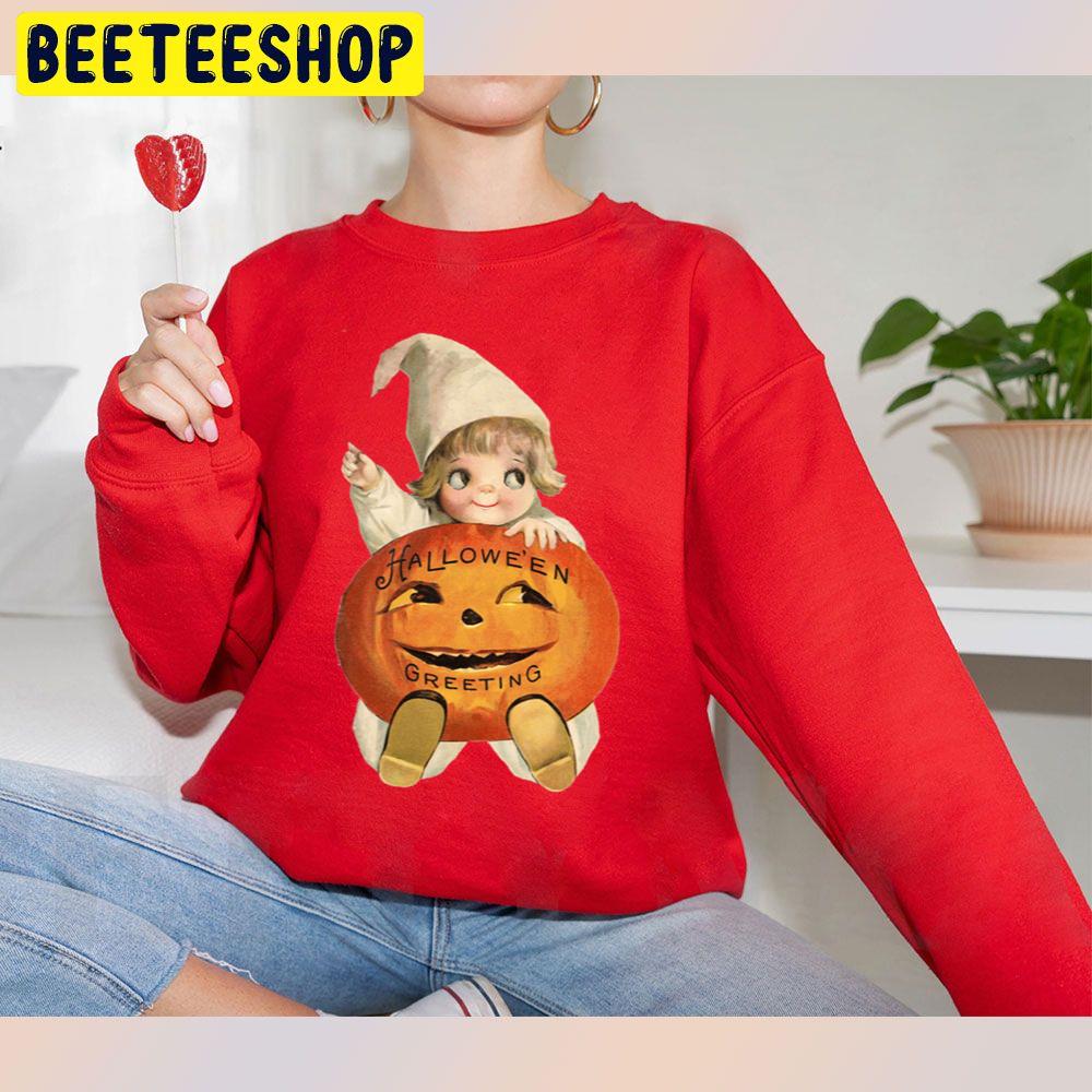 Vintage Halloween Greeting Card Cute Kawaii With Pumpkin Trending Unisex Sweatshirt Vintage Halloween Greeting Card Cute Kawaii With Pumpkin Trending Unisex Sweatshirt