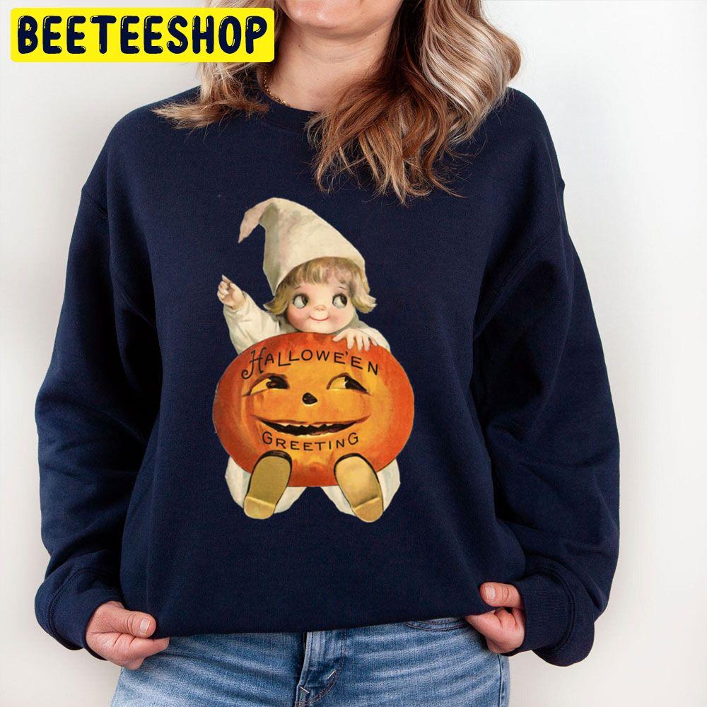 Vintage Halloween Greeting Card Cute Kawaii With Pumpkin Trending Unisex Sweatshirt Vintage Halloween Greeting Card Cute Kawaii With Pumpkin Trending Unisex Sweatshirt