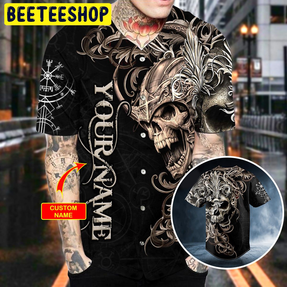 Warrior Skull King Viking Custom Trending Baseball Jersey Warrior Skull King Viking Custom Trending Baseball Jersey