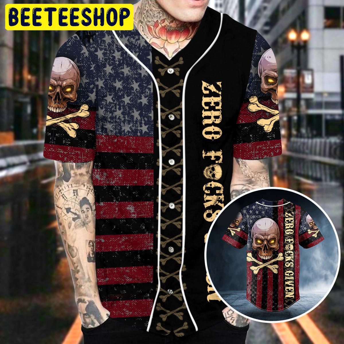 Zero F Given USA Flag Crossbones Skull Custom Trending Baseball Jersey Zero F Given USA Flag Crossbones Skull Custom Trending Baseball Jersey