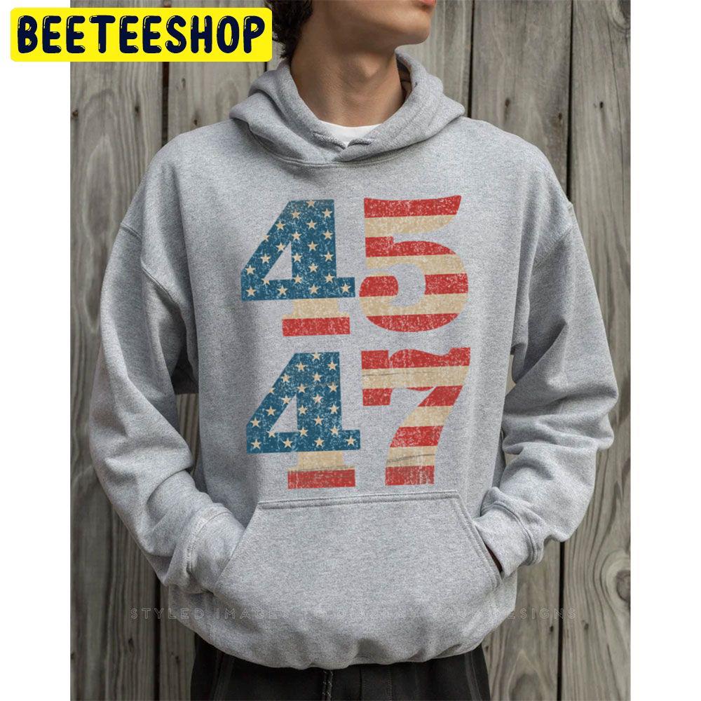45 47 Trump 2024 Vintage Usa American Flag Trending Unisex Hoodie 45 47 Trump 2024 Vintage Usa American Flag Trending Unisex Hoodie