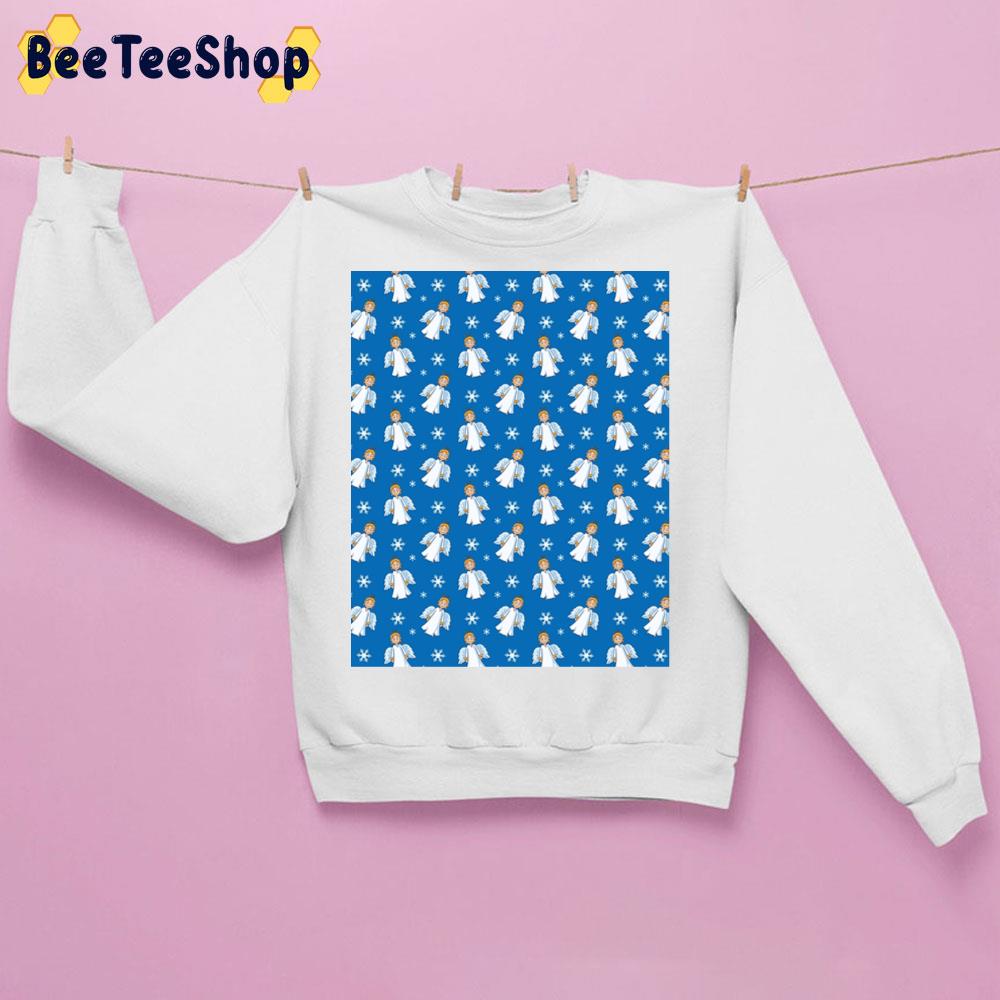 Angels And Snowflakes In White On A Blue Background Graphic Trending Unisex Sweatshirt Angels And Snowflakes In White On A Blue Background Graphic Trending Unisex Sweatshirt