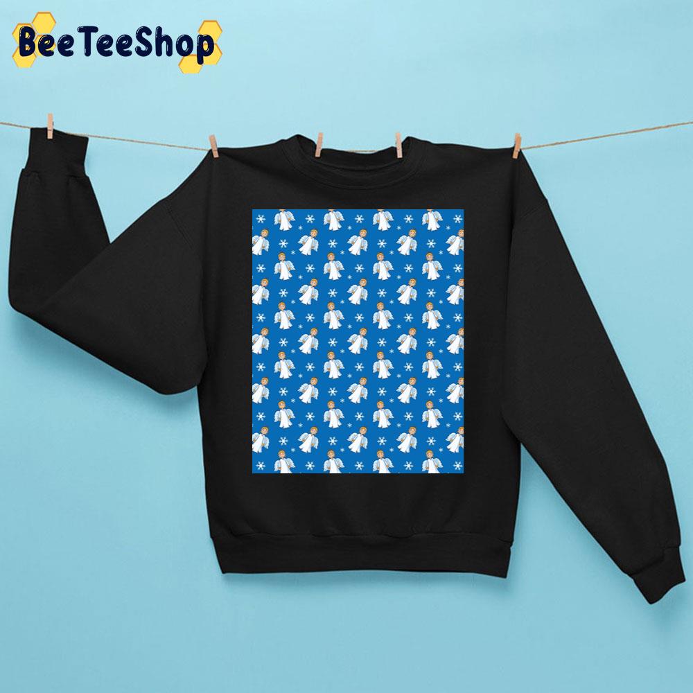 Angels And Snowflakes In White On A Blue Background Graphic Trending Unisex Sweatshirt Angels And Snowflakes In White On A Blue Background Graphic Trending Unisex Sweatshirt