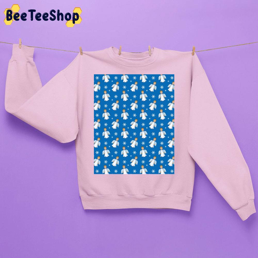 Angels And Snowflakes In White On A Blue Background Graphic Trending Unisex Sweatshirt Angels And Snowflakes In White On A Blue Background Graphic Trending Unisex Sweatshirt